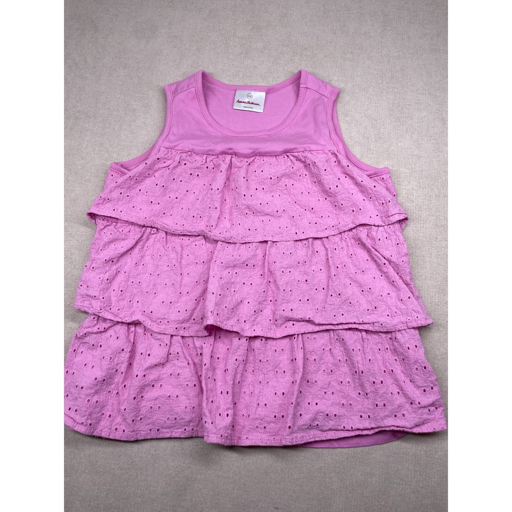 Hanna Andersson Top Girls 130 8 Pink Eyelet Sleeveless Cotton Knit